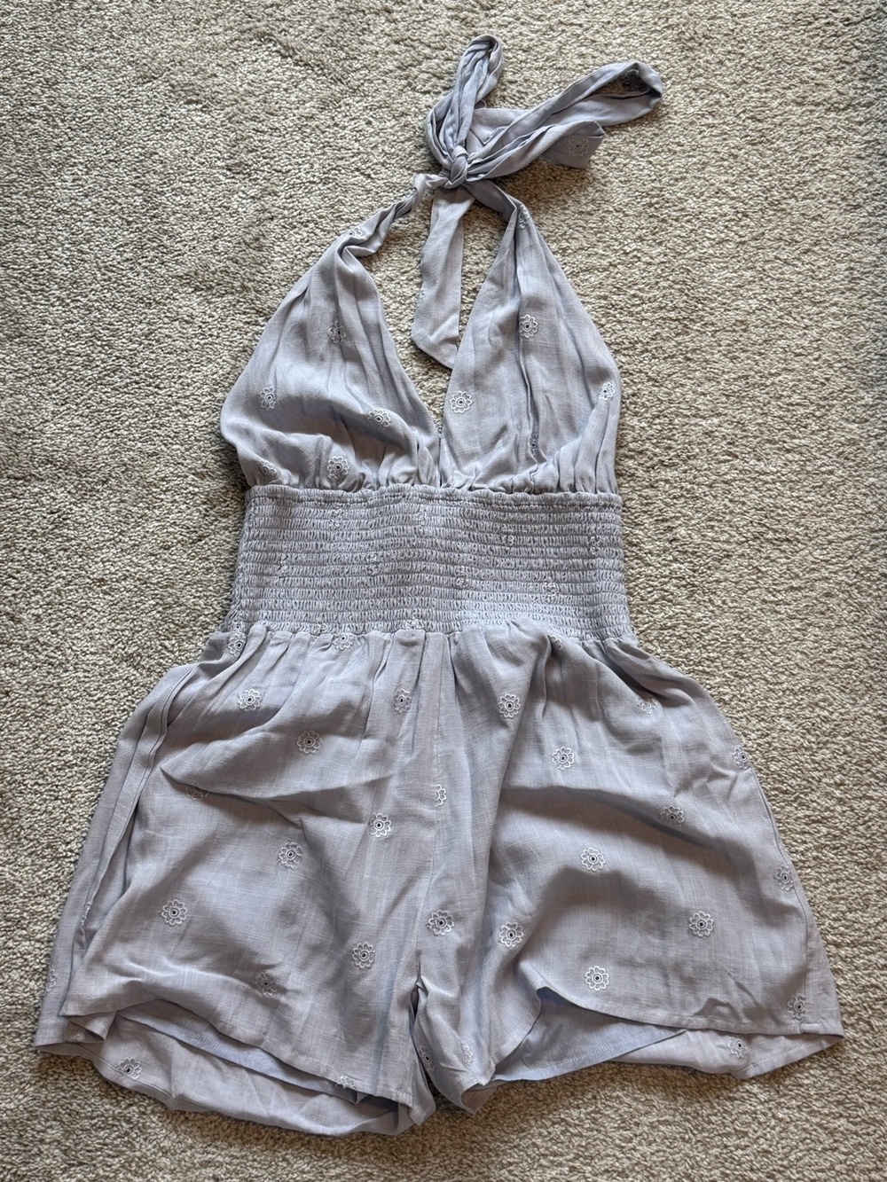 NWT Chaser hawk eyelet halter romper in baby blue, size Small